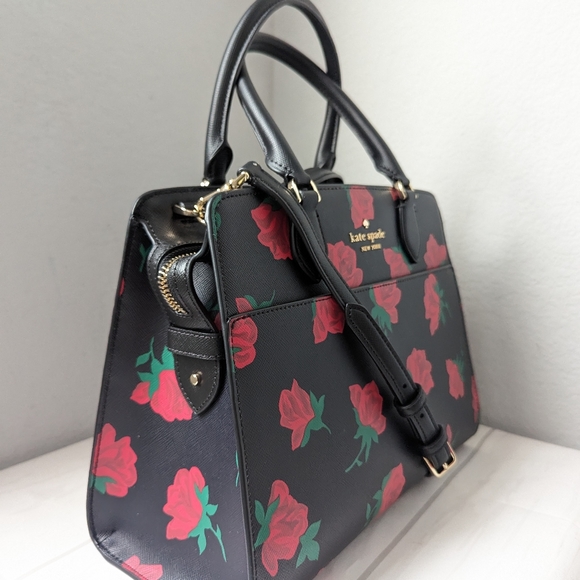 KATE SPADE MADISON MEDIUM SATCHEL SHOULDER BAG TOTE ROSE TOSS PRINT  LEATHER - Picture 4 of 4